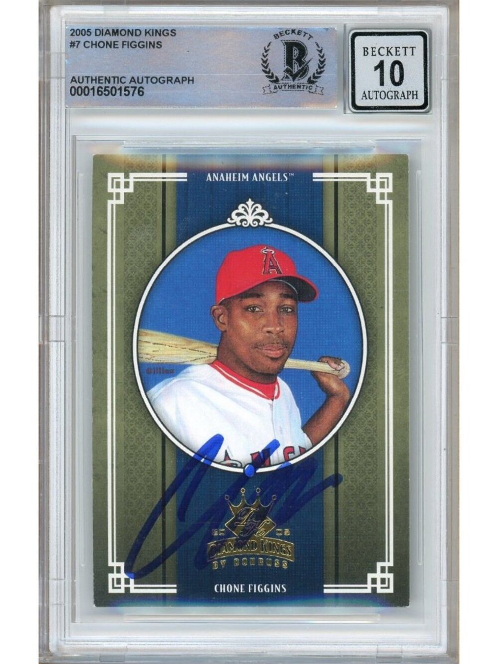 Chone Figgins Signed 2005 Donruss Diamond Kings #7 Angels BAS Slab BGS Auto 10